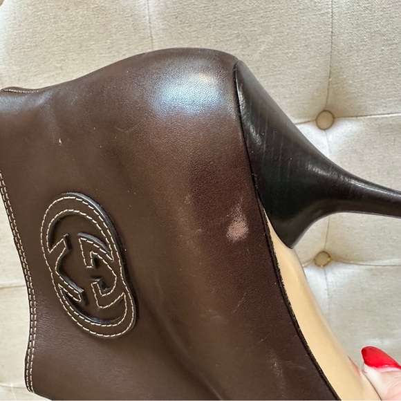 ✨ Gucci Brown Leather Heeled Booties✨ - Picture 6 of 9